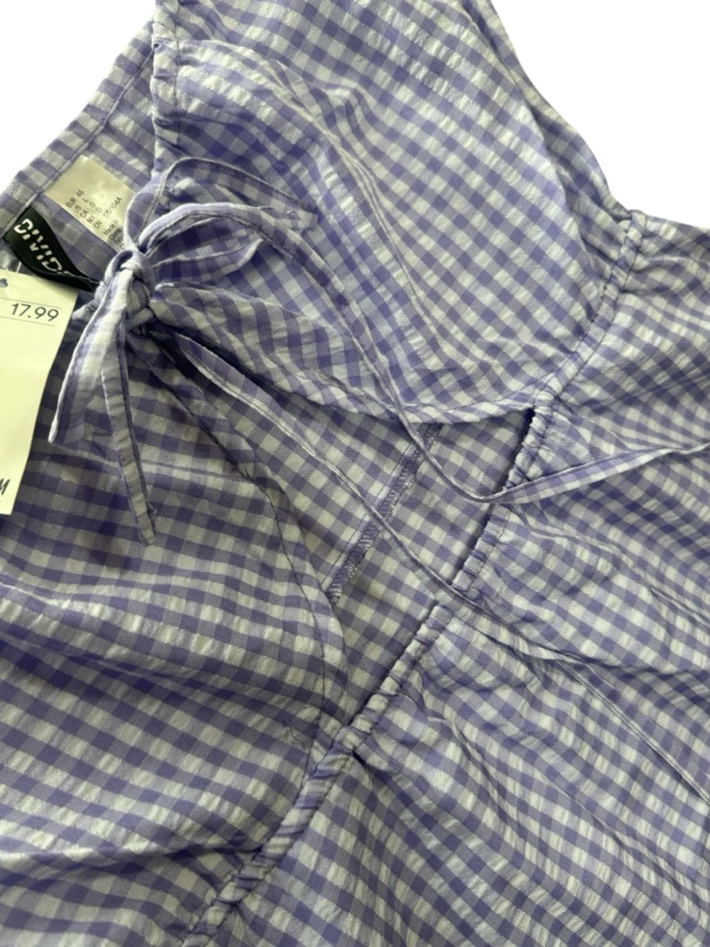 H&M Lavender Gingham Tie-Front Puff Sleeve Blouse - Picture 5 of 10